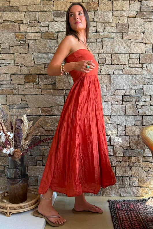 Songbird Bandeau Skirt Dress Rust